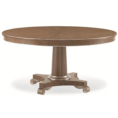 "Inner Circle" 60-Inch Round Dining Table with Winged Scroll-Footed Pedestal Base